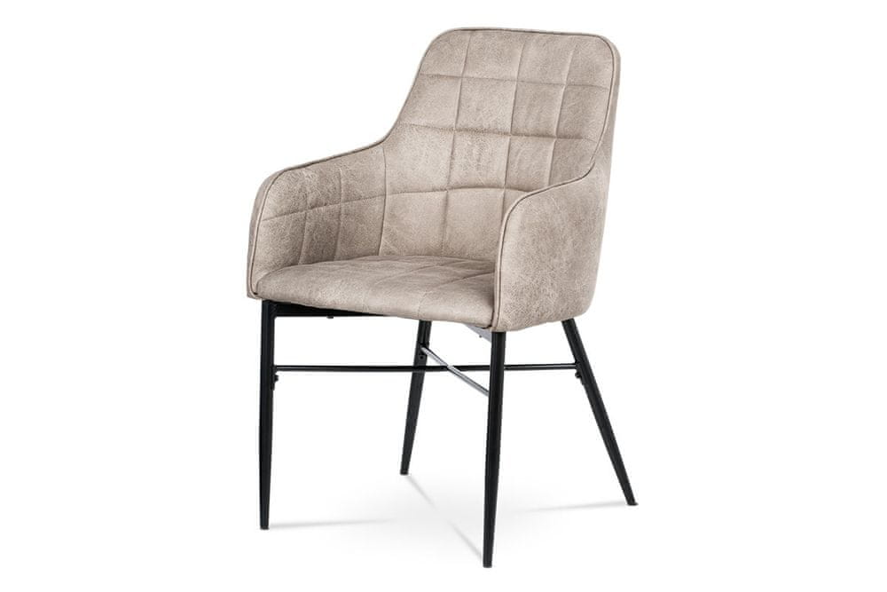 Autronic jedálenská stolička, poťah lanýžová látka v dekor vintage kože, kovová podnož, černý matný lak AC-9990 LAN3